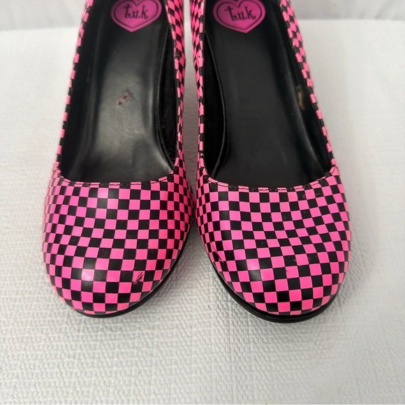 TUK Pink Black Checkered Heels Size 7 - Picture 3 of 12